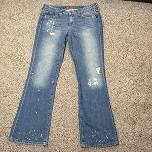 Splatter Distressed Blue Flare Jeans